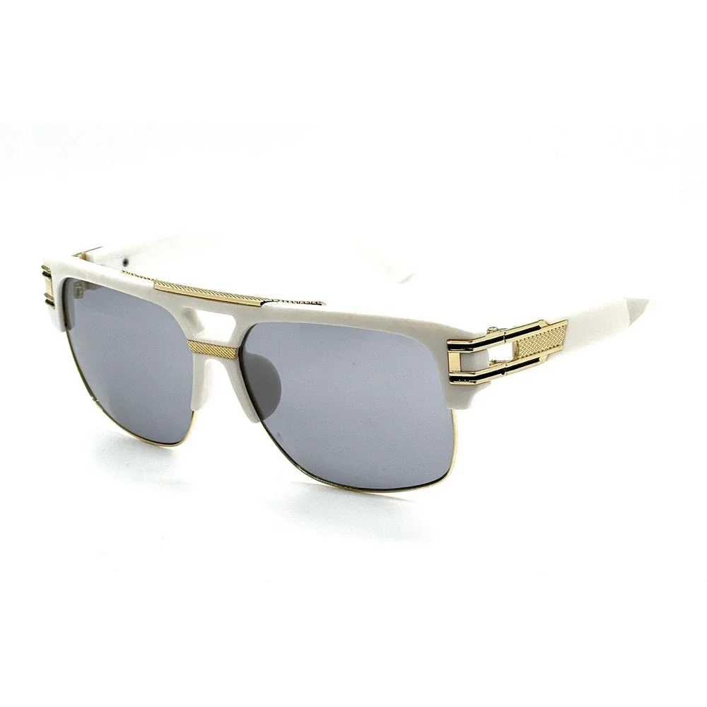 Square Sunglasses White Frame Black lens Gold Fashion Shades Driving Beach Style